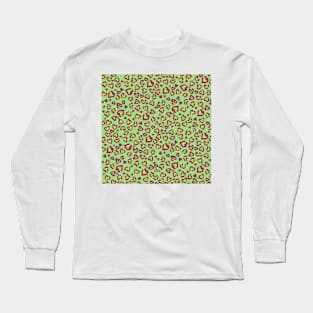 Valentine Leopard Pattern in Plum on Green Long Sleeve T-Shirt